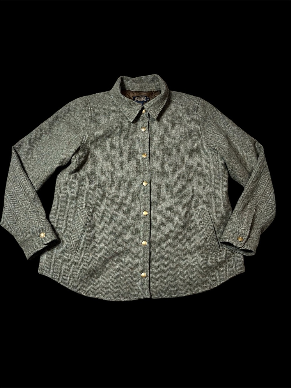 Pendleton women’s herringbone wool blend snap up quilt lined shirt jacket